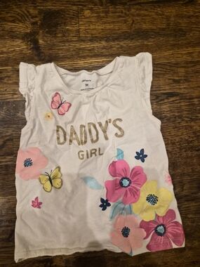 Carter's White Daddy's Girl Floral Glitter Graphic Tee Flutter Sleeve 3T